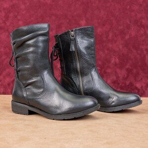 Sofft Wmn Sharnell Low Distress Black Leather Waterproof Back Lace-up Boots 6.5